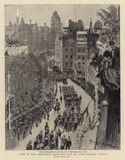 Vue de la procession depuis le toit du bureau de The Graphic - Georges Bertin Scott